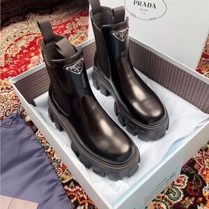 Prada Glossy Black Ankle Boots